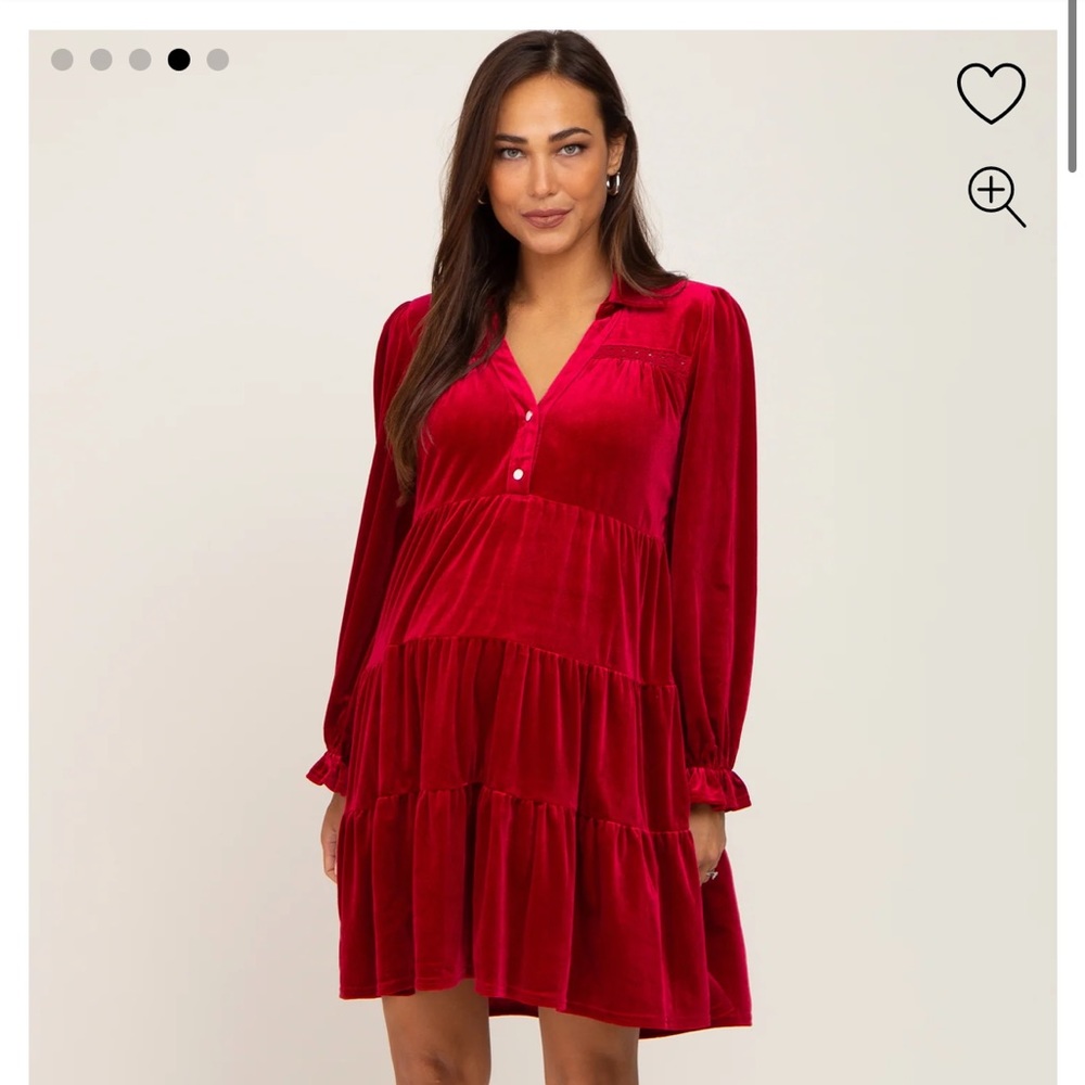 Pink Blush Red Velvet Tiered Maternity Dress NWT
